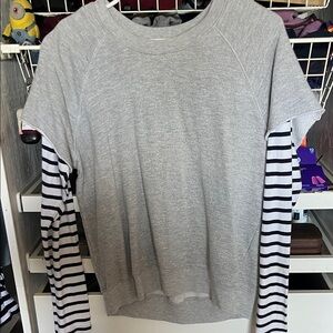 Sundry Gray Sweater with Striped Sleeves